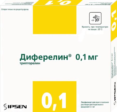 Диферелин, 0.1 мг, лиофилизат для приготовления раствора для подкожного введения, в комплекте с рас