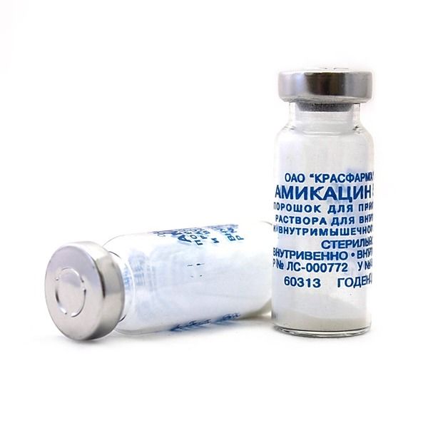Амикацин, 500 мг, порошок для приготовления раствора для внутривенного и внутримышечного введения, 