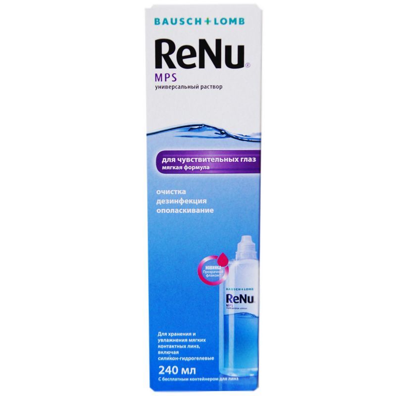 ReNu MPS для чувствительных глаз, раствор для обработки и хранения мягких контактных линз, 240 мл, 
