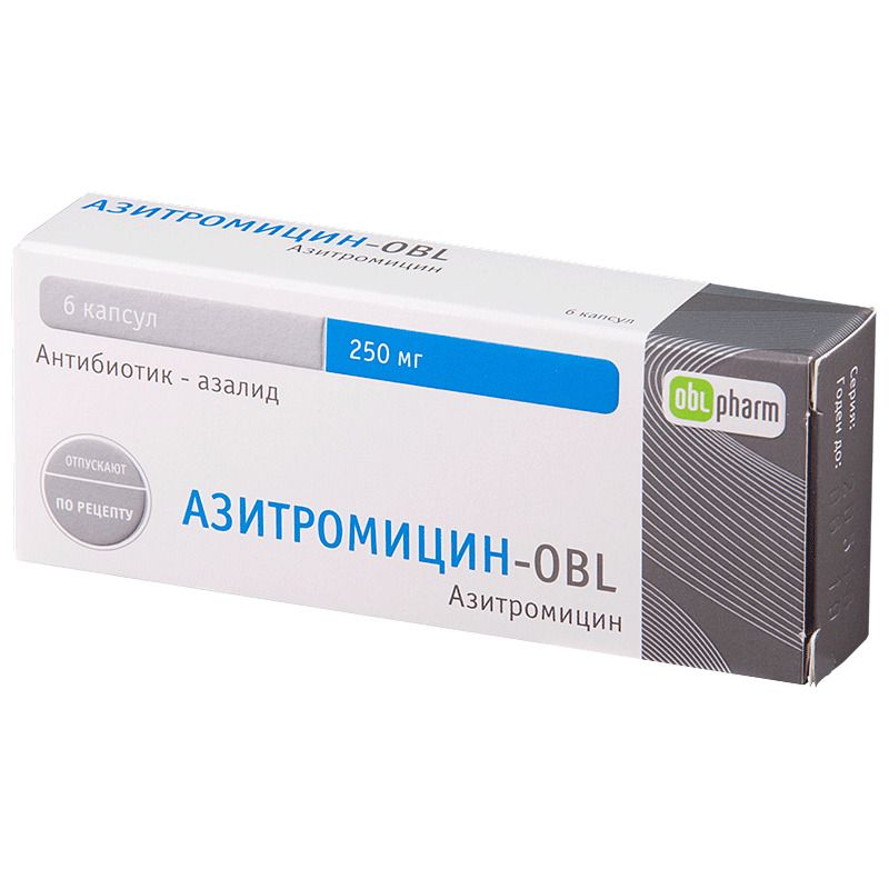 Азитромицин-OBL, 250 мг, капсулы, 6 шт.