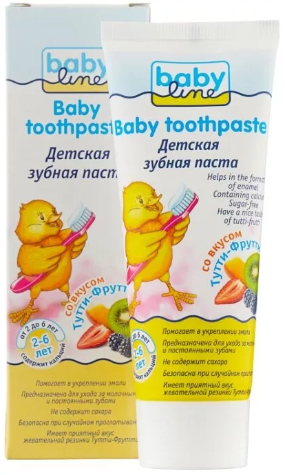 Babyline Зубная паста, для детей от 2-х до 6-ти лет, паста зубная, со вкусом жевательной резинки Ту