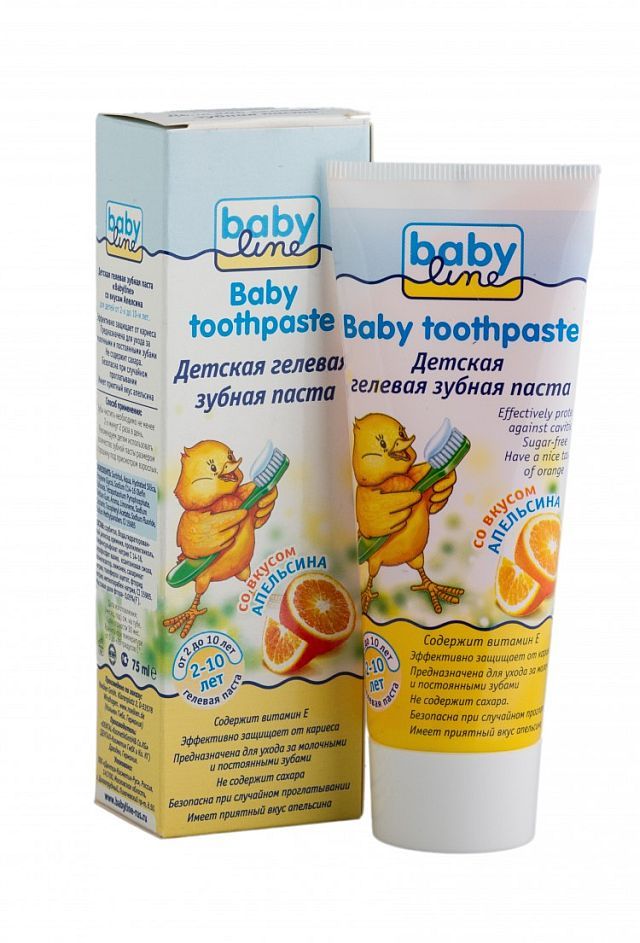 Babyline Зубная паста, гелевая, для детей от 2-х до 10 лет, паста зубная, со вкусом апельсина, 75 м