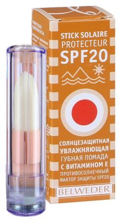 Belweder Помада губная солнцезащитная SPF 20 с витамином E, увлажняющий, 4.5 г, 1 шт.