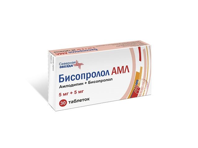 Бисопролол АМЛ, 5 мг+5 мг, таблетки, 30 шт.