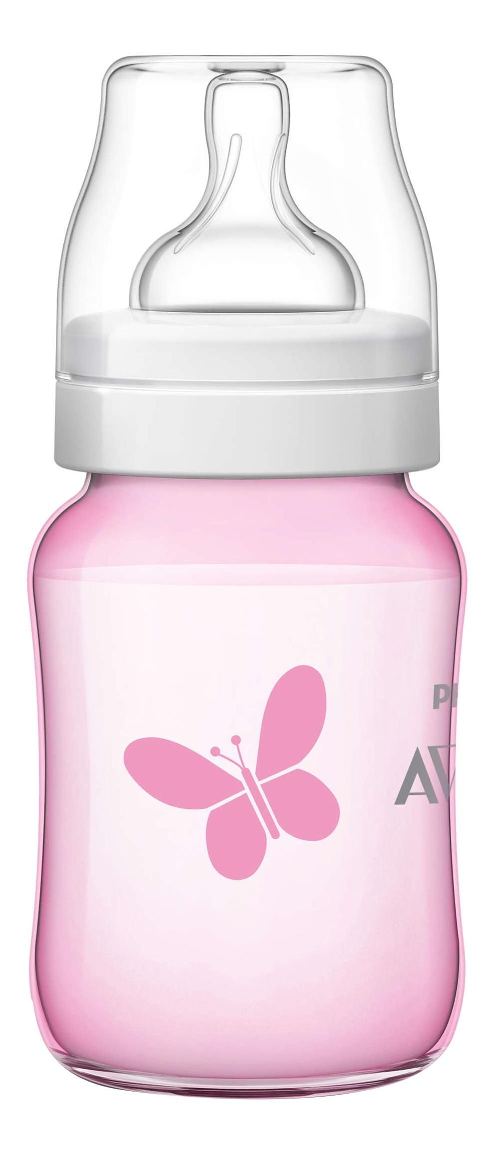 Бутылочка Philips AVENT Classic+ полипропиленовая Бабочка, (81464) SCF624/17, 260мл, розового цвета