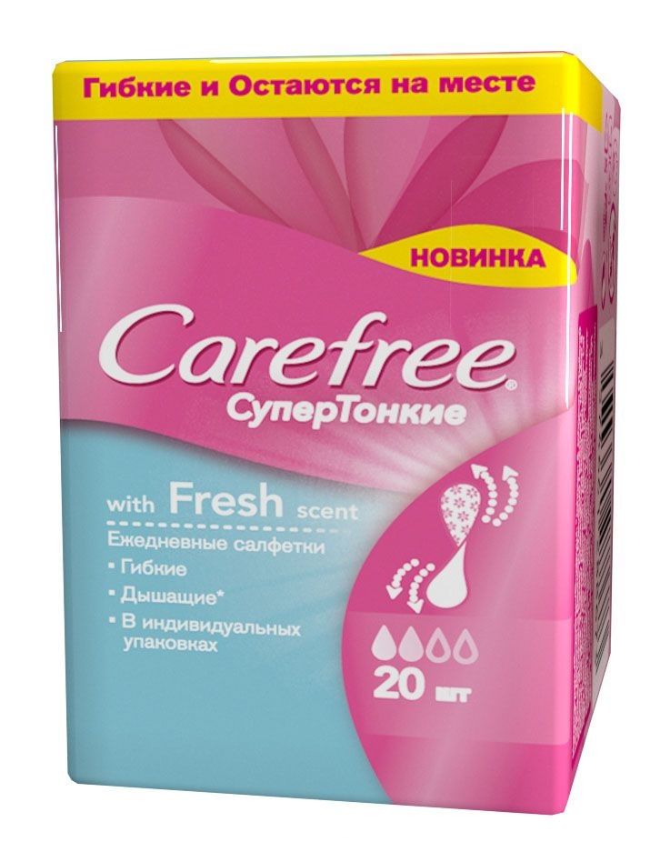 Carefree Fresh scent Супертонкие ежедневные салфетки, салфетки гигиенические, в индивидуальных упак