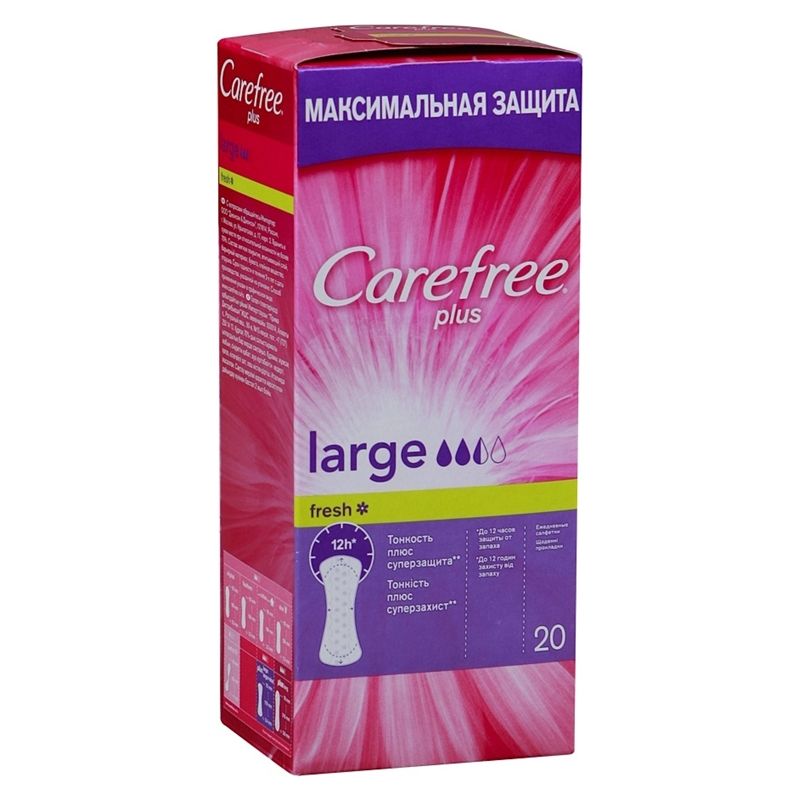 Carefree plus large fresh салфетки женские гигиенические ежедневные, прокладки гигиенические, 20 шт