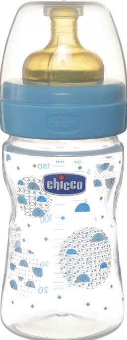 Chicco бутылочка Well-being boy 0м+, 150 мл, арт. 5001, с рисунком, в ассортименте, с латексной сос