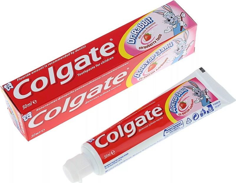 Colgate Доктор Заяц детская зубная паста, паста зубная, со  вкусом или ароматом клубники, 50 мл, 1 