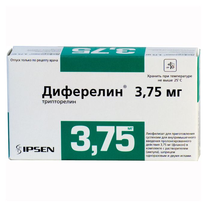 Диферелин, 3.75 мг, лиофилизат для приготовления суспензии для внутримышечного введения пролонгиров
