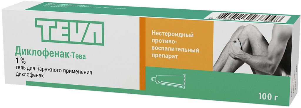 Диклофенак-Тева, 1%, гель для наружного применения, 100 г, 1 шт.