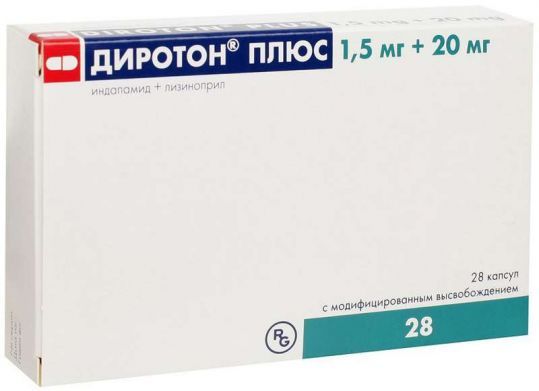 Диротон Плюс, 20 мг+1.5мг, капсулы с модифицированным высвобождением, 28 шт.