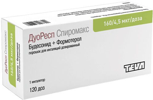 ДуоРесп Спиромакс, 160 мкг+4.5 мкг/доза, 120 доз, порошок для ингаляций дозированный, 1 шт.