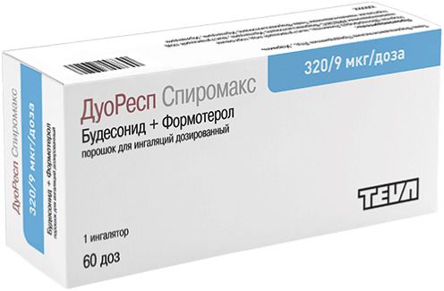 ДуоРесп Спиромакс, 320 мкг+9 мкг/доза, 60 доз, порошок для ингаляций дозированный, 1 шт.