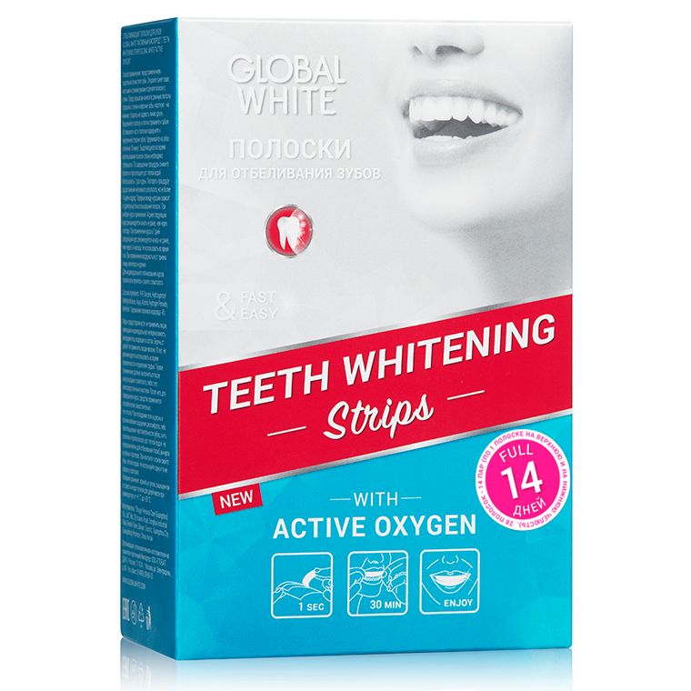 Global White полоски отбеливающие для зубов Максимальный эффект за 14 дней, 28 шт.