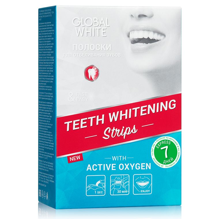 Global White полоски отбеливающие для зубов Видимый эффект за 7 дней, 7 пар, 14 шт.