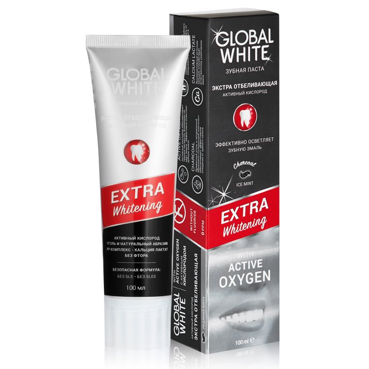 Global White зубная паста Экстра отбеливающая Активный кислород, 100 мл, 1 шт.