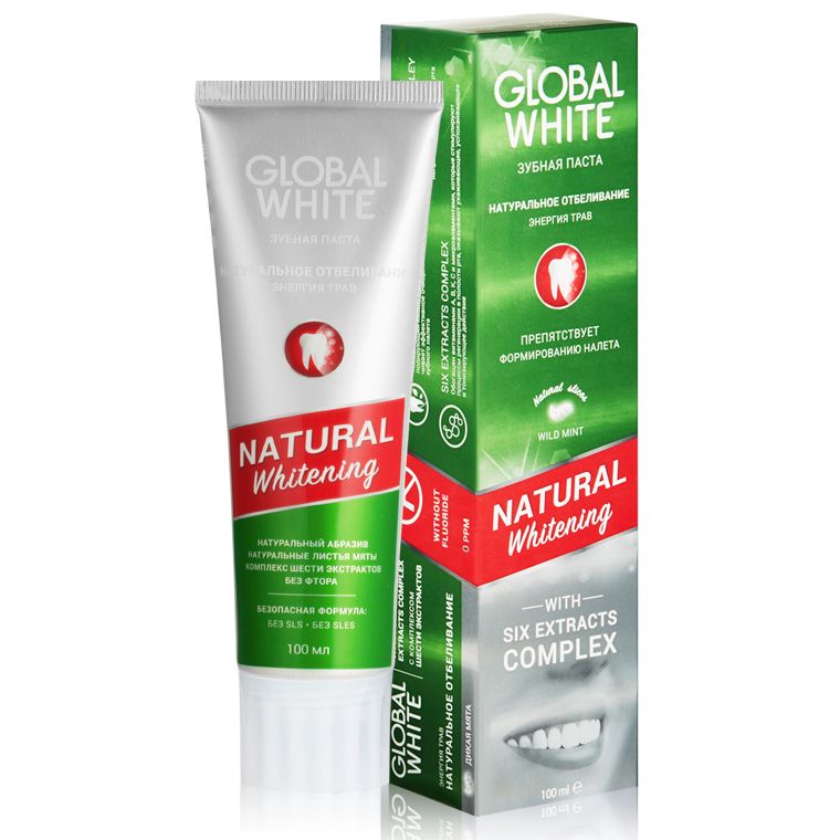 Global White зубная паста Натуральное отбеливание Энергия трав, 100 мл, 1 шт.