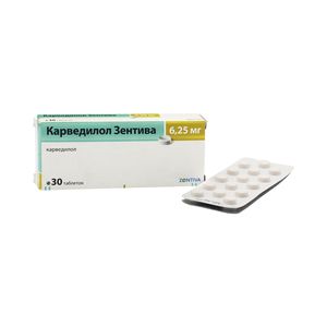 Карведилол Зентива, 6.25 мг, таблетки, 30 шт.