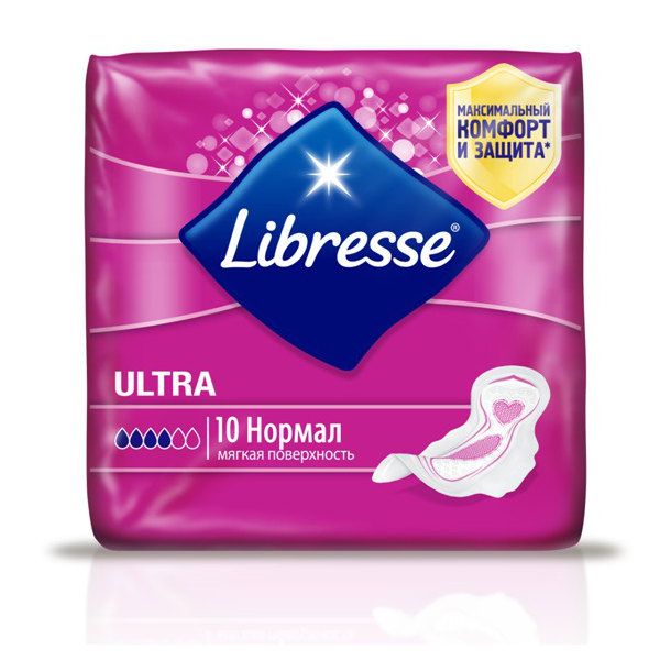 Libresse Ultra Normal прокладки с мягкой поверхностью, прокладки гигиенические, 4 капли, 10 шт.