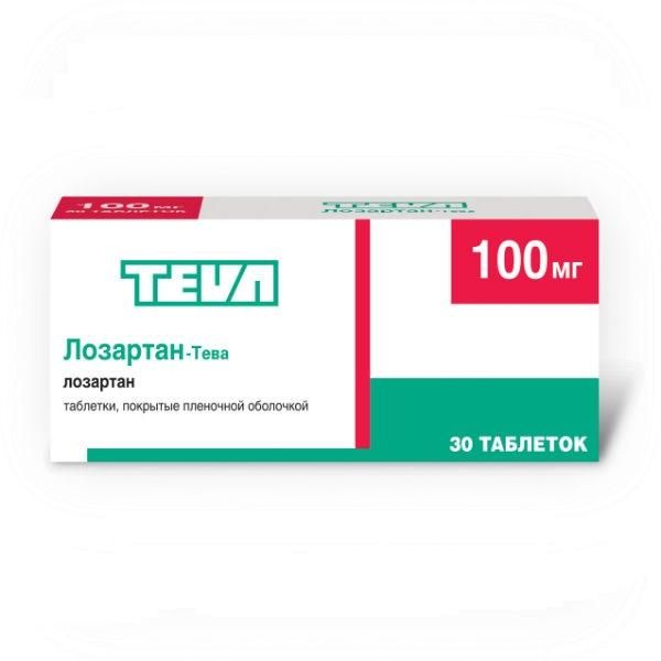 Лозартан-Тева, 100 мг, таблетки, покрытые пленочной оболочкой, 30 шт.