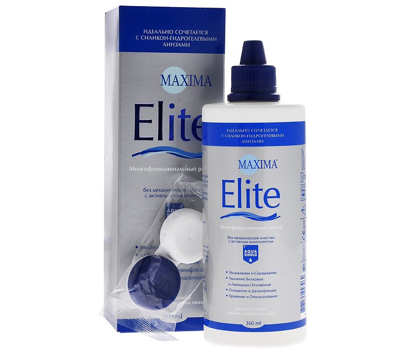 Maxima Elite раствор универсальный для ухода за контактными линзами, раствор для обработки и хранен