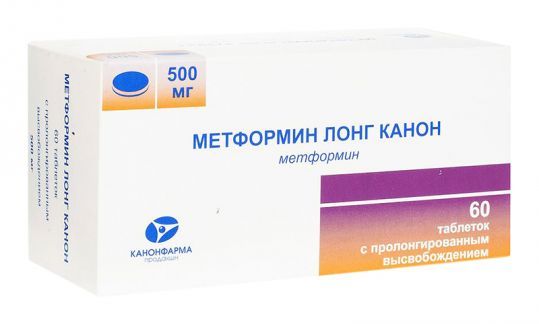 Метформин Лонг Канон, 500 мг, таблетки с пролонгированным высвобождением, 60 шт.