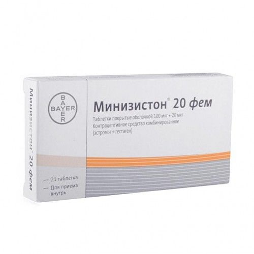 Минизистон 20 фем, 0.1 мг+0.02 мг, драже, 21 шт.