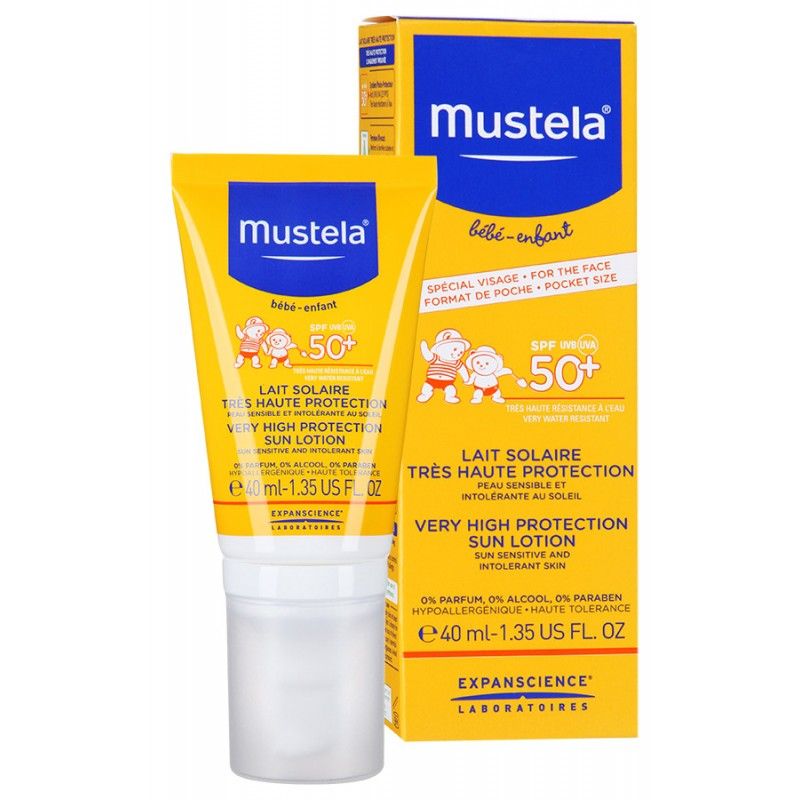 Mustela Sun Солнцезащитное молочко для детей SPF-50+, молочко для тела, 40 мл, 1 шт.