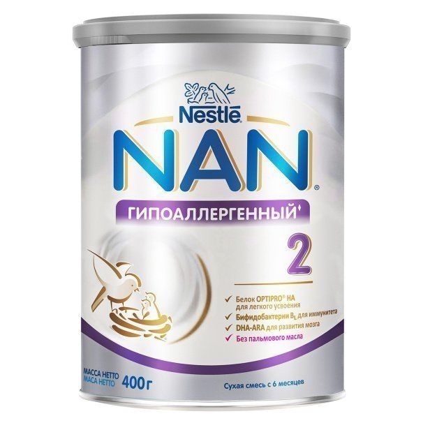 NAN 2 Optipro Гипоаллергенный, для детей с 6 месяцев, смесь молочная сухая, с пробиотиками, 400 г, 