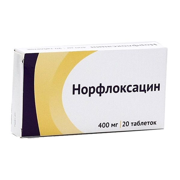 Норфлоксацин, 400 мг, таблетки, покрытые пленочной оболочкой, 20 шт.