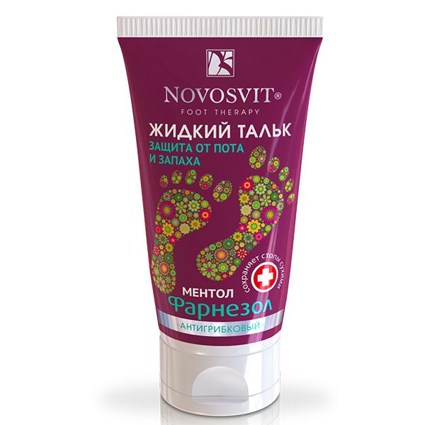 Novosvit Жидкий тальк Фарнезол Защита от пота и запаха Антигрибковый, крем-дезодорант для ног, 50 м