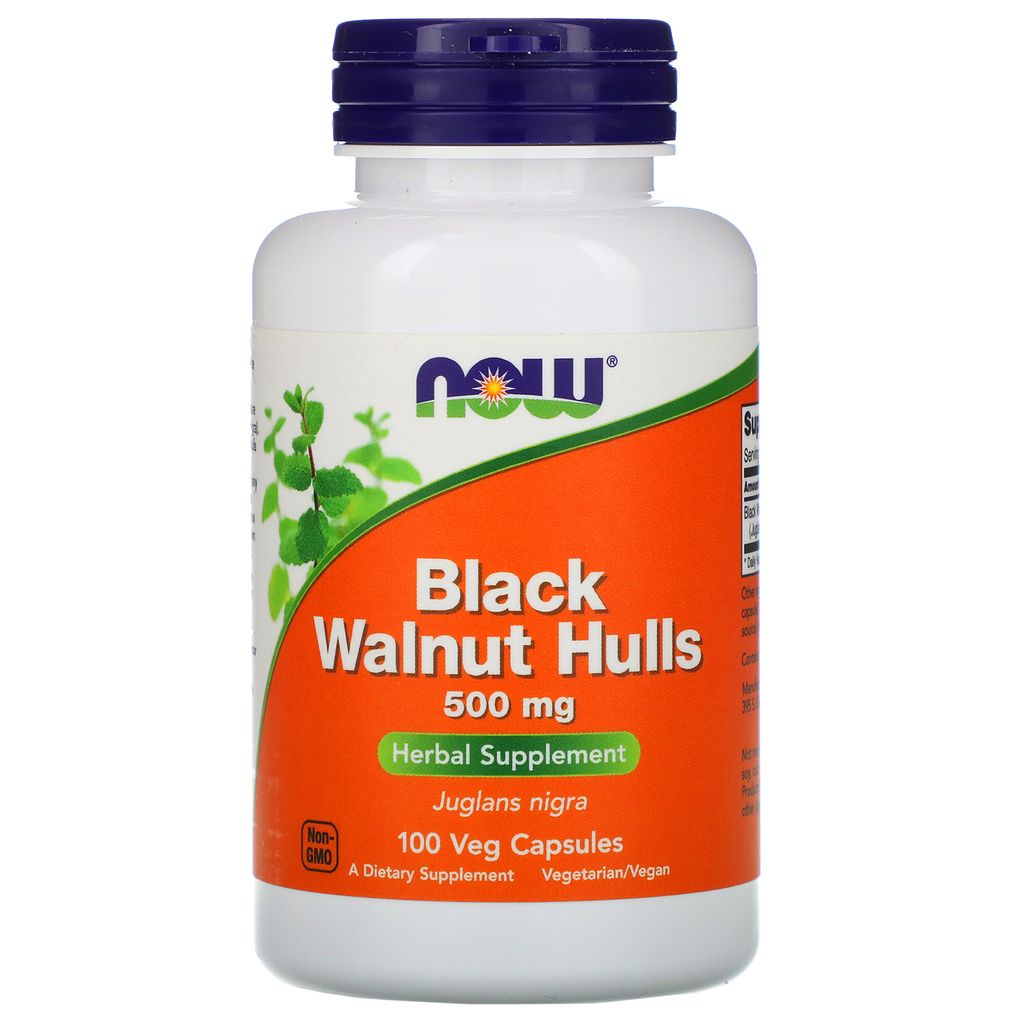 NOW Black Walnut Hulls Черный орех, 500 мг, капсулы, 100 шт.