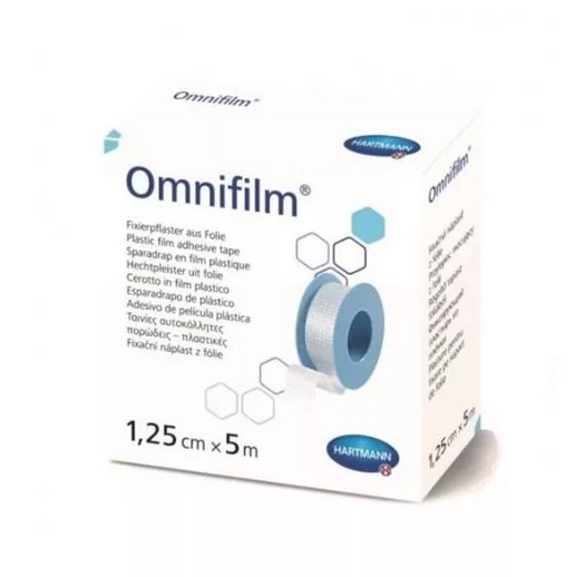 Omnifilm Пластырь фиксирующий, 5мх1.25см, пластырь медицинский, пленочная основа, 1 шт.