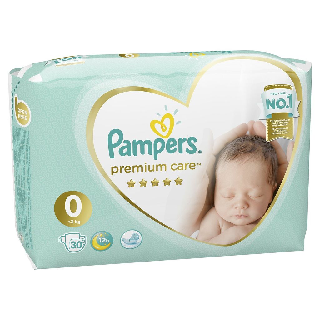 Pampers Premium Care Подгузники детские, р. 0, до 3 кг, 30 шт.