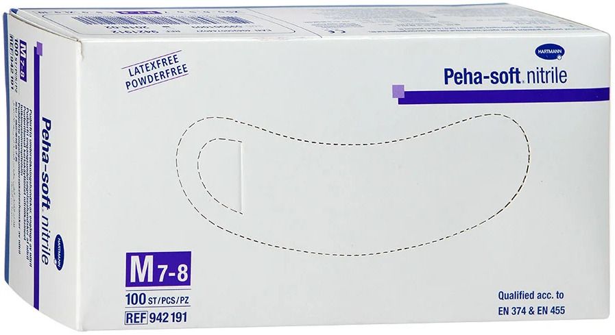 Peha-soft Перчатки медицинские нитриловые неопудренные, 1, M, нестерильная (ые, ый), 100 шт.
