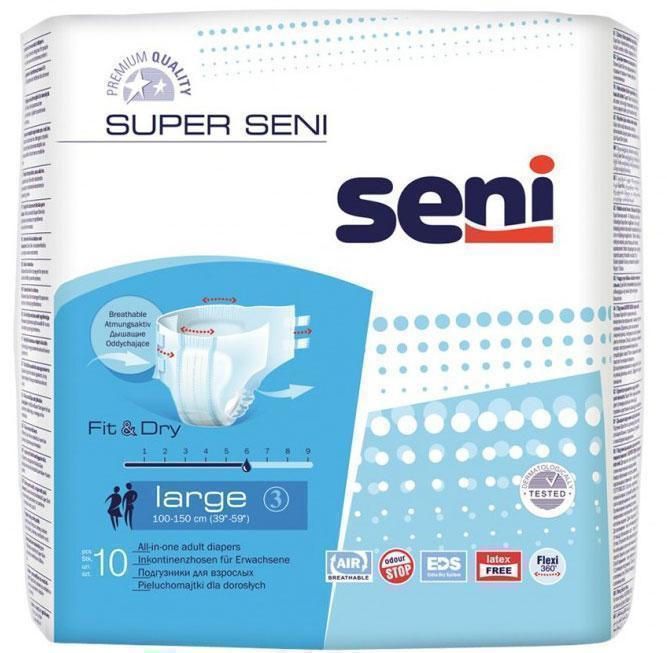 Подгузники для взрослых Super Seni Air, Large L (3), 100-150 см, 10 шт.