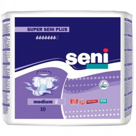 Подгузники для взрослых Super Seni Plus Air, Medium M (2), 75-110 см, Plus (7 капель), 10 шт.