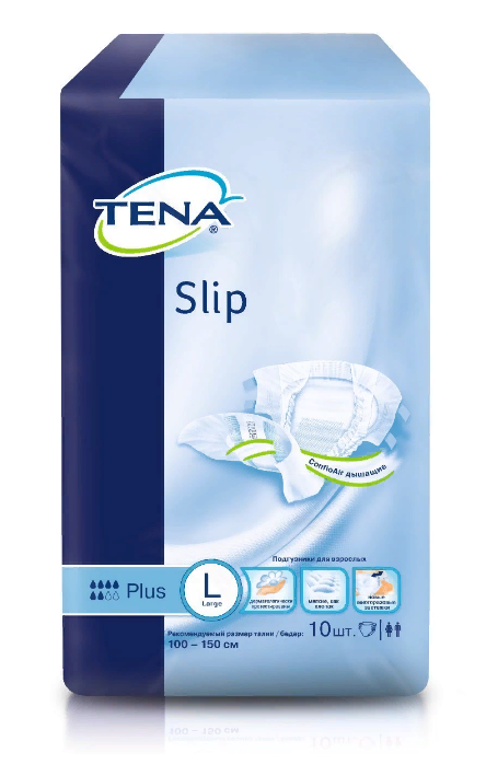 Подгузники для взрослых Tena Slip Plus, Large L (3), 100-150 см, 10 шт.