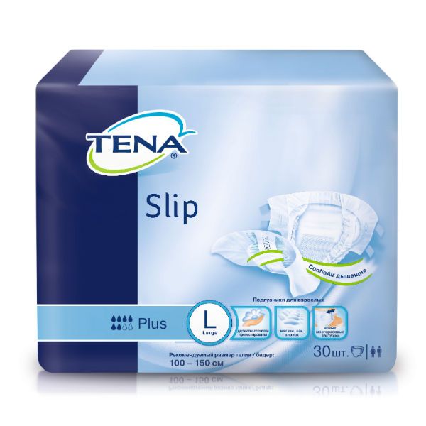 Подгузники для взрослых Tena Slip Plus, Large L (3), 100-150 см, 30 шт.