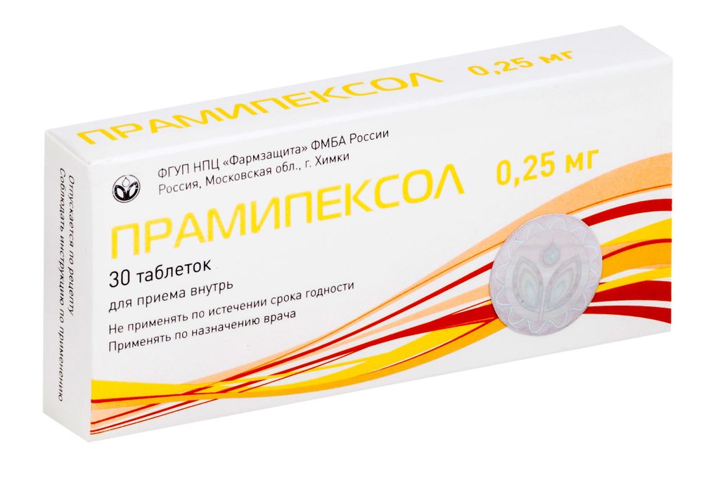 Прамипексол, 0.25 мг, таблетки, 30 шт.