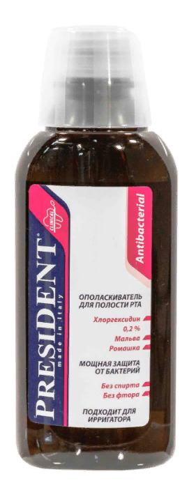 PresiDent Antibacterial ополаскиватель, раствор для полоскания полости рта, без спирта, 250 мл, 1 ш