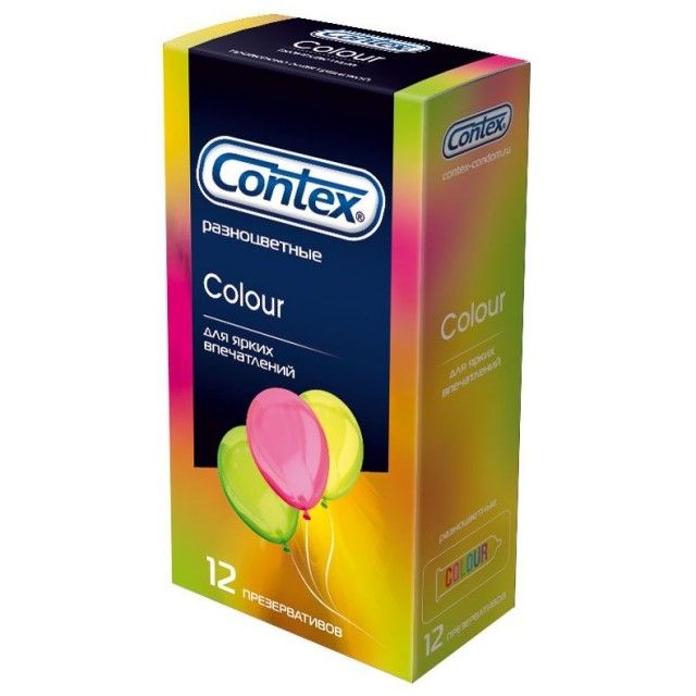 Презервативы Contex Colour, набор презервативов, гладкие, цветные, 12 шт.