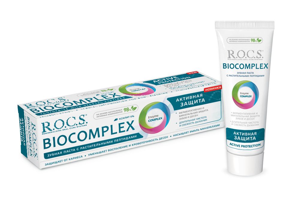 ROCS Biocomplex Зубная паста Активная защита, без фтора, паста зубная, 94 г, 1 шт.