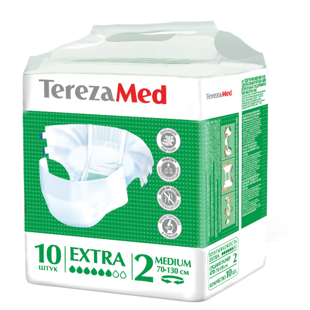 TerezaMed Extra подгузники для взрослых дневные, Medium M (2), 70-110 см, 10 шт.