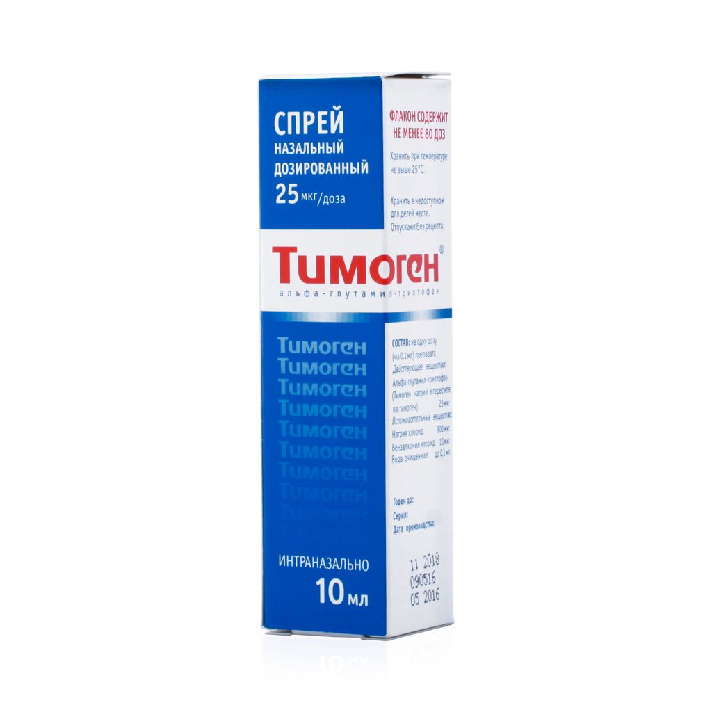 Тимоген, 25 мкг/доза, спрей назальный дозированный, 10 мл, 1 шт.