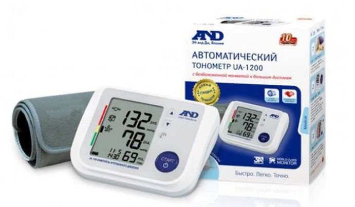 Тонометр автоматический AND UA-1200, с адаптером и стандартной манжетой (22-32 см), 1 шт.