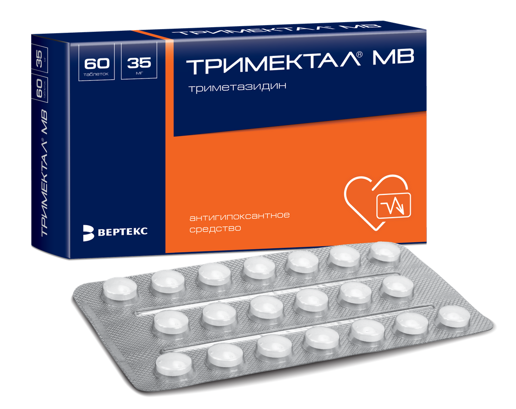 Тримектал МВ, 35 мг, таблетки с модифицированным высвобождением, покрытые пленочной оболочкой, 60 ш