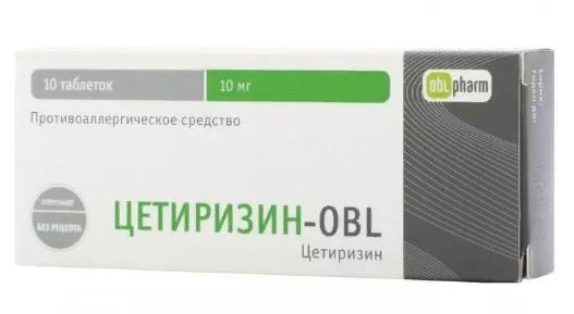 Цетиризин-OBL, 10 мг, таблетки, покрытые пленочной оболочкой, 10 шт.