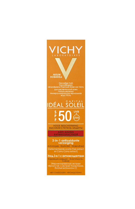 Vichy Capital Ideal Soleil уход антивозрастной 3в1 SPF50, с антиоксидантами, 50 мл, 1 шт.